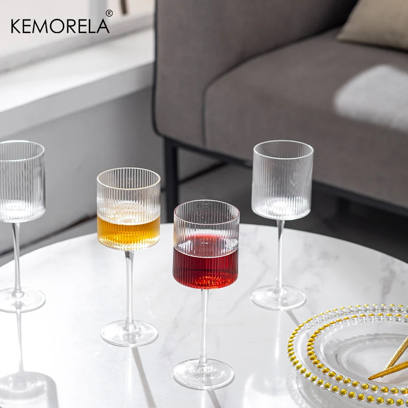 Copos Champagne | 4PCS, Linhas Verticais, Vinho Tinto, Branco