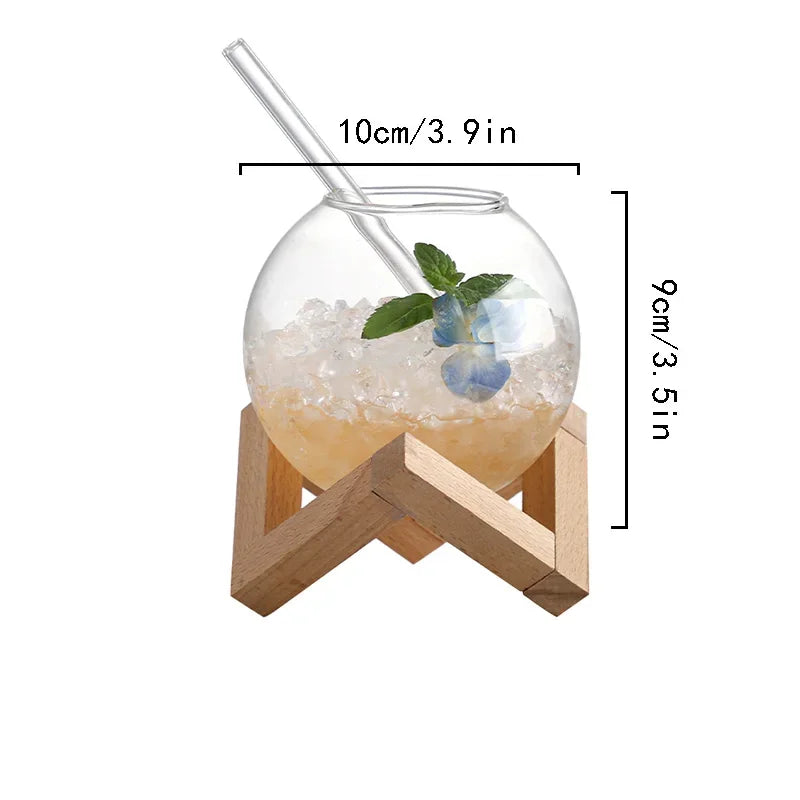 Copos Criativos | Lunar, Redondo, Com Base de Madeira, Coquetel