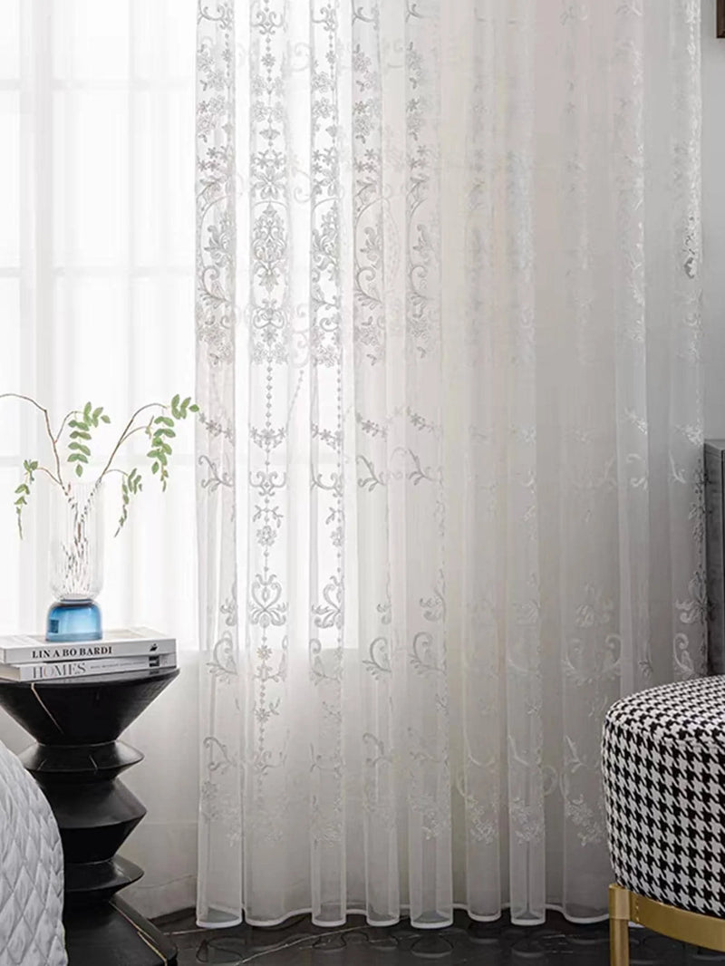 Sheer White Curtains - Floral e Elegante para Sua Sala