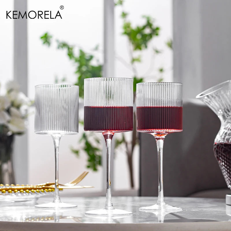 Copos Champagne | 4PCS, Linhas Verticais, Vinho Tinto, Branco