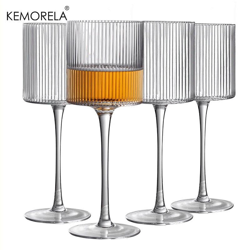 Copos Champagne | 4PCS, Linhas Verticais, Vinho Tinto, Branco