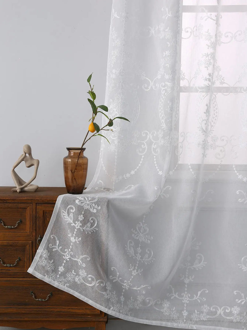 Sheer White Curtains - Floral e Elegante para Sua Sala