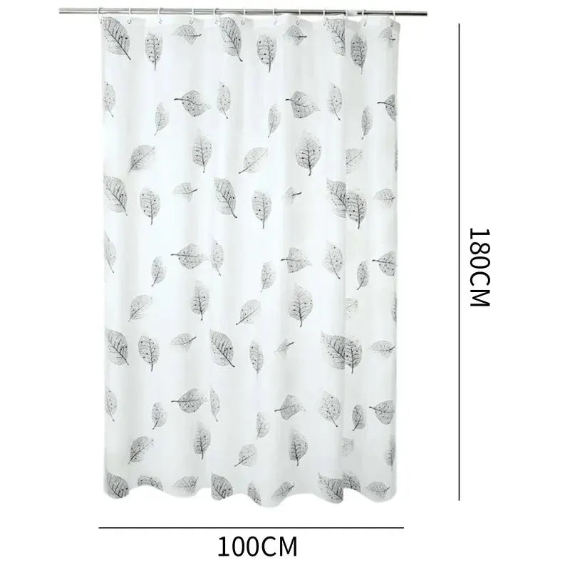 PEVA Shower Curtain - Impermeável, Grommets Metal e Estampa de Folhas